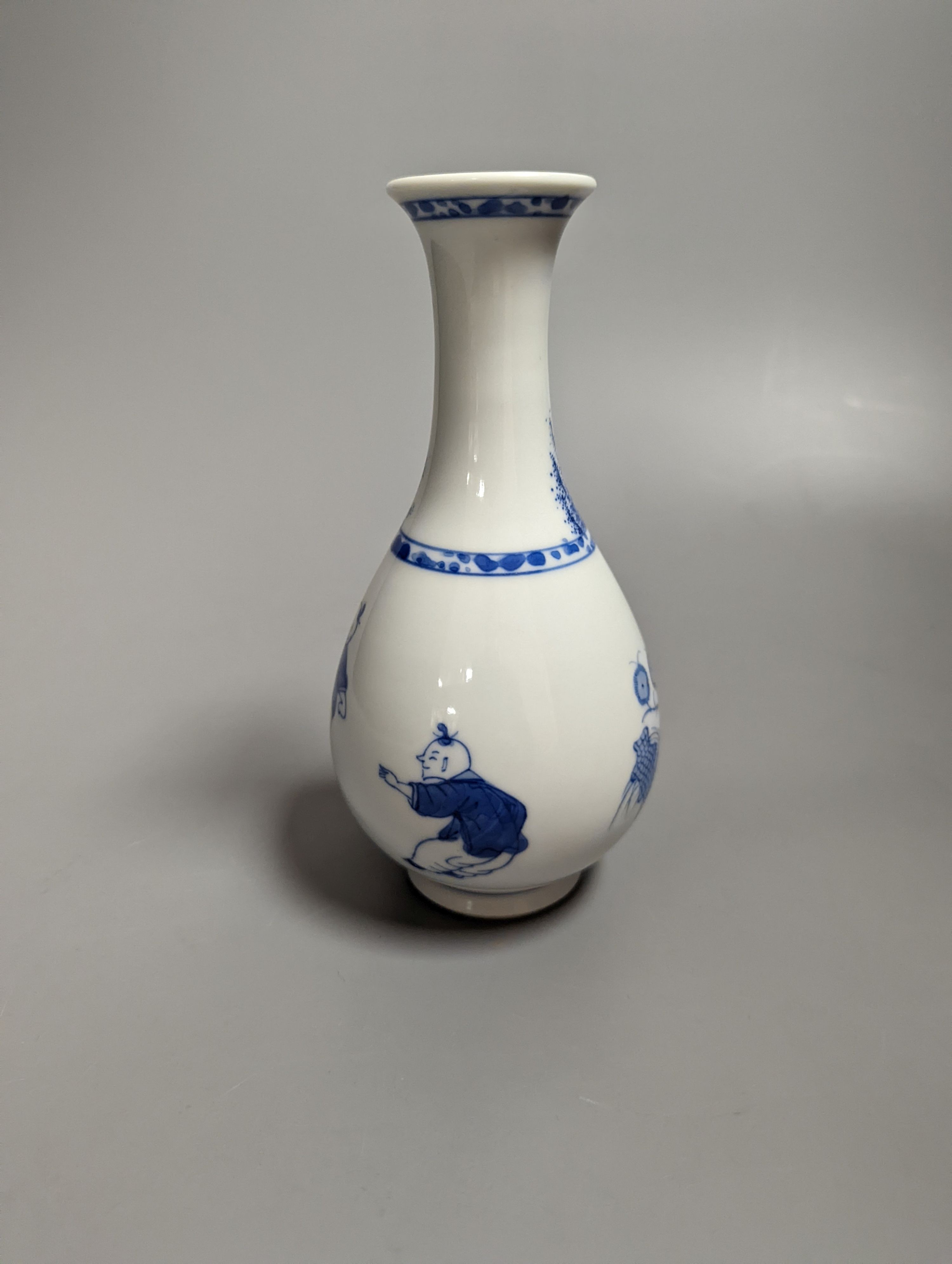 A Chinese 'Boys' blue and white vase, 16cms high